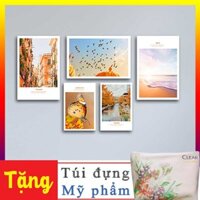 [Trọn bộ] Tranh treo quán cà phê chủ đề du lịch W1039 gồm khung, khoen, tặng quà