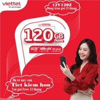 {TRỌN GÓI 13 THÁNG} Sim 4G Viettel gói V120Z miễn Phí gọi nội mạng dưới 20 phút và 4GB ngày