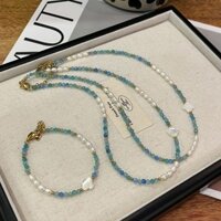 [Trong Kho] Aquamarine Đá Tự Nhiên May Mắn Cỏ Nối Vòng Cổ