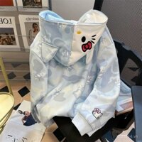 [Trong kho để giao hàng nhanh] Áo khoác cardigan có mũ tai dễ thương kiểu Mỹ, áo sweatshirt Hello Kitty, dáng ôm, áo khoác Hello Kitty dáng rộng cho mùa thu đông