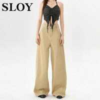 [Trong kho, giảm giá] Quần jeans ống rộng màu kaki cho phụ nữ, mùa hè mỏng, cao cấp, rộng rãi, giảm cân, quần dài thoải mái đa năng