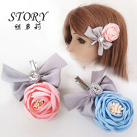 Trong kho, kẹp tóc hoa hồng không đều, nơ pha lê, kẹp tóc kiểu bên, phụ kiện tóc Mori Girl mới 3TJ6