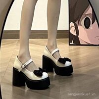 [Trong kho, miễn phí vận chuyển] Giày Mary Jane nữ đế dày, gót chunky với nơ, phong cách JK ngọt ngào và mát mẻ, giày đơn tăng chiều cao mới cho các cô gái vào mùa thu.