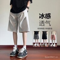[Trong kho] Quần short lính dù bằng lụa lạnh cho nam, thời trang mùa hè, mỏng, thoáng khí, nhanh khô, quần thể thao ngoài trời rộng năm điểm LJ
