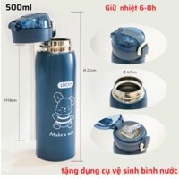 【trong kho】500ml Bình giữ nhiệt INOX 304 dung tích  bình nước giữ nhiệt họa tiết dễ thương có ống hút