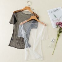 Trong Suốt Áo Lưới Xuyên Thấu Ngắn Tay Siêu Mỏng Thời Trang Mùa Hè Cho Nữ