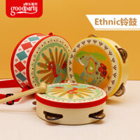 Trống tay cho bé, trống gỗ hai mặt, nhạc cụ gõ cho trẻ em, trống quân đội, trống chuông tay, đồ chơi âm nhạc giáo dục sớm, trống nhỏ
