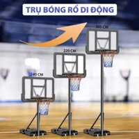 Trụ bóng rổ di động nâng hạ chiều cao - Trẻ em, người lớn, chắc chắn không rung lắc, dễ dàng di chuyển bằng bánh xe