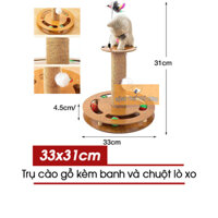 Trụ Cào Móng Bằng Gỗ Kèm Đồ Chơi Banh, Chuột Lò Xo 33x31cm