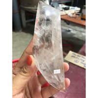 trụ đá thạch anh trắng mài bóng trang trang trí nhà cửa năng lượng cao13,5cm nặng220gram(8837)