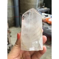 trụ đá thạch anh trắng mài bóng trang trang trí nhà cửa năng lượng cao9cm nặng310gram(9869)