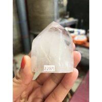 trụ đá thạch anh trắng mài bóng trang trang trí nhà cửa năng lượng cao5,5cm nặng130gram(2285)