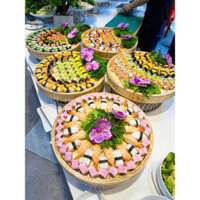 [Trưng bày Buffet] Khay gỗ tròn trang trí sushi sashimi - khay to chuyên dụng trưng bày Buffet - Φ42cm - Gỗ thông nhập