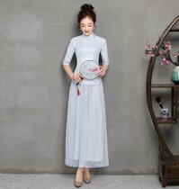Trung Dài Trung Hoa Dân Quốc Phong Cách Cải Tiến Sườn Xám Phong Cách Trung Hoa Cô Dâu Đỏ Bánh Mì Nướng Quần Áo Em Gái Váy Bạn Gái Plus size Nữ