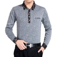 Trung Niên Dài Tay Áo Thun Bố Mùa Xuân Nam Top Ice Silk Trung Niên Người Cao Tuổi Áo Sơ Mi Cổ Xuân Thu Mỏng Thu Đông
