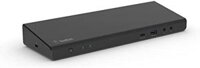 Trung tâm kết nối DisplayLink của Belkin hỗ trợ 3 màn hình 4K với 3 cổng HDMI, 2 cổng DisplayPort, Mic/Loa, USB-C và 5 cổng USB-A, cùng công suất 85W và Gigabit Ethernet.