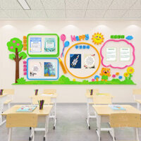 Trường mẫu giáo trang trí tường văn hóa acrylic tự dính tường dán tác phẩm hiển thị bảng thông báo bảng đen vòng sáng tạo bố trí tranh mica