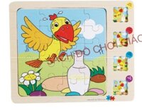 Truyện tranh gỗ ghép hình 4 lớp ghép hình 9-12-16 -20 mảnh Chú quạ khát nước
