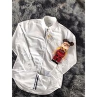 TS - ÁO SƠ MI NAM NỮ TAY DÀI OXFORD THOMPSON, TRẮNG VIỀN TRONG, ĐỦ TAGS, CỜ SAU GÁY, CAO CẤP, MENSWEAR WOMENSWEAR SHIRT