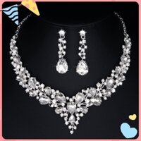 [Ts] Bộ trang sức cưới bằng hợp kim Bộ bông tai vòng cổ bằng kim cương giả sáng bóng nhẹ cho bữa tiệc