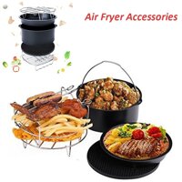 Tsujiu Store 7 Inch Phụ Kiện Khay Nướng Chân Đế Nồi Chiên Không Dầu Air Fryer Phụ Kiện Nhà Bếp Bằng Thép Không Gỉ Di Động Miếng Lót Silicone Chắc Chắn Bền 5 bộ