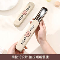 Tt Thép Không Gỉ Đũa Bộ Thìa Hộp Đũa Di Động Đơn Gói Di Động Bộ Đồ Ăn Bộ Ba Mảnh Hộp Bảo Quản Học Sinh