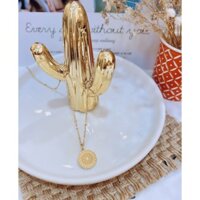 TT6091 - Dây chuyền titan phối bi mặt tròn chạm viền (trắng/vàng)- cam kết không đen