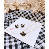 TT6284 - Set titan thiên nga đen (dây chuyền, bông tai - màu vàng)- titan không đen