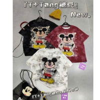 [TTANG-QC] Áo Thun T.Tang Đỏ Nhũ Form Rộng Họa Tiết In Và Đính Đá Chú Chuột Mic.key