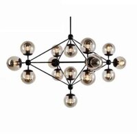 TTK01T15: Đèn chùm thân xi vàng chao thủy tinh 15 bóng - KT: L1500mm x H1000mnm - Bóng đèn E27 x 15 Bóng