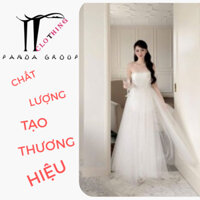TTLL16 Đầm trắng cúp ngực đính đá sang trọng, đầm dự tiệc dáng dài có dây trong (bên trong kiểu quần)