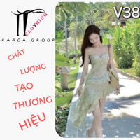 TTVV38 Váy đuôi tôm cao cấp, chất voan thắc nơ ngực, thiết kế đuôi tôm điểm nhấn cho váy 2 dây