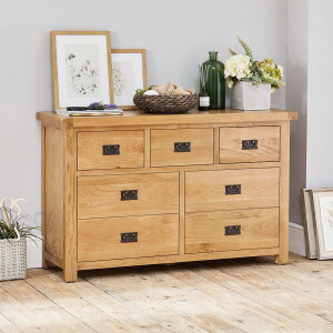 Tủ 7 ngăn kéo ngang Rustic gỗ sồi