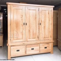 Tủ áo gỗ sồi 3 cánh 3 ngăn kéo dài 1m8