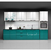 TỦ BẾP KIM LOẠI CANBESTO DÒNG LUXURY - Thùng nhôm, cánh kính in 3D, lưng ALU