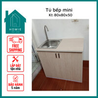 Tủ bếp mini nhựa Đài Loan cao cấp kích thước 80x80x50cm tặng kèm CHẬU RỬA, VÒI XẢ, mặt bếp dán gạch