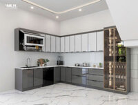 Tủ bếp nhôm kính màu xám trắng TNML09