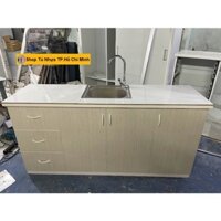 Tủ Bếp Nhựa Đài Loan Cao 81cm Ngang 1m62 Sâu 42cm Bồn Đơn Màu Gỗ Sồi Mặt Gạch Trắng TB098