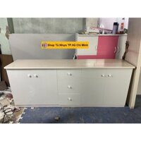 Tủ Bếp Nhựa Đài Loan Cao 81cm Ngang 2m02 Sâu 42cm Không Bồn Mặt Gạch Trắng Khung Sồi Cánh Trắng TB061