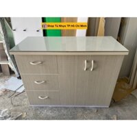 Tủ Bếp Nhựa Đài Loan Cao 81cm Ngang 1m05 Sâu 42cm Không Bồn Màu Gỗ Sồi Mặt Gạch Trắng TB109