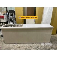 Tủ Bếp Nhựa Đài Loan Cao 81cm Ngang 2m02 Sâu 42cm Bồn Đôi Màu Gỗ Sồi Mặt Gạch Trắng TB085