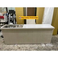 Tủ Bếp Nhựa Đài Loan Cao 81cm Ngang 2m02 Sâu 42cm Bồn Đôi Màu Gỗ Sồi Mặt Gạch Trắng TB085