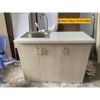 Tủ Bếp Nhựa Đài Loan Cao 81cm Ngang 1m05 Sâu 42cm Bồn Đơn Màu Gỗ Sồi TB020