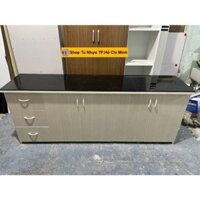 Tủ Bếp Nhựa Đài Loan Cao 81cm Ngang 2m02 Sâu 42cm Không Bồn Màu Gỗ Sồi Mặt Gạch Đen TB111