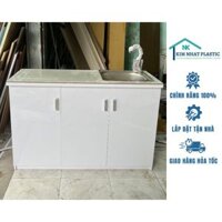 Tủ Bếp Nhựa Đài Loan Lát Gạch Thiết Kế Nhỏ Gọn Phù Hợp Cho Phòng Diện Tích Nhỏ Sẵn Bồn Rửa Chén Đĩa - Tủ Nhựa Kim Nhật