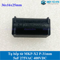 Tụ bếp từ MKP-X2 5uF 275VAC 400VDC pitch 31mm Đen size 36x16x25mm