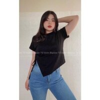 (T.U Bigsize 50-80kg) Áo Kiểu Lệch Tà Rút Sườn, Chữ Thêu Chubby *