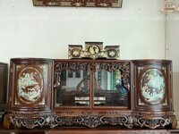 Tủ Chè Gỗ Gụ Cánh Cong Khảm Tích Văn Vương Cầu Hiền Gỗ Gụ