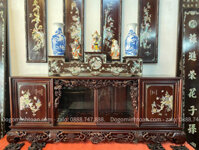 Tủ chè khảm ốc đỏ lửa vàng chanh gỗ gụ mật hàng đục tay kỹ