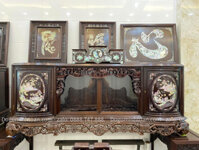 Tủ chè khảm tích văn vương cầu hiền gỗ gụ mật ốc đỏ singapo